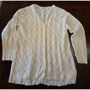 Cozy 100% Cotton White Button Cardigan CottageCore M